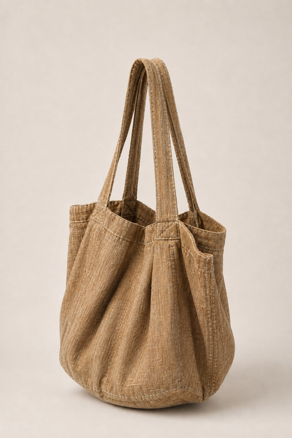 Mini Hand Loom Hemp Sack Bag Caramel / Natural Top Stitch