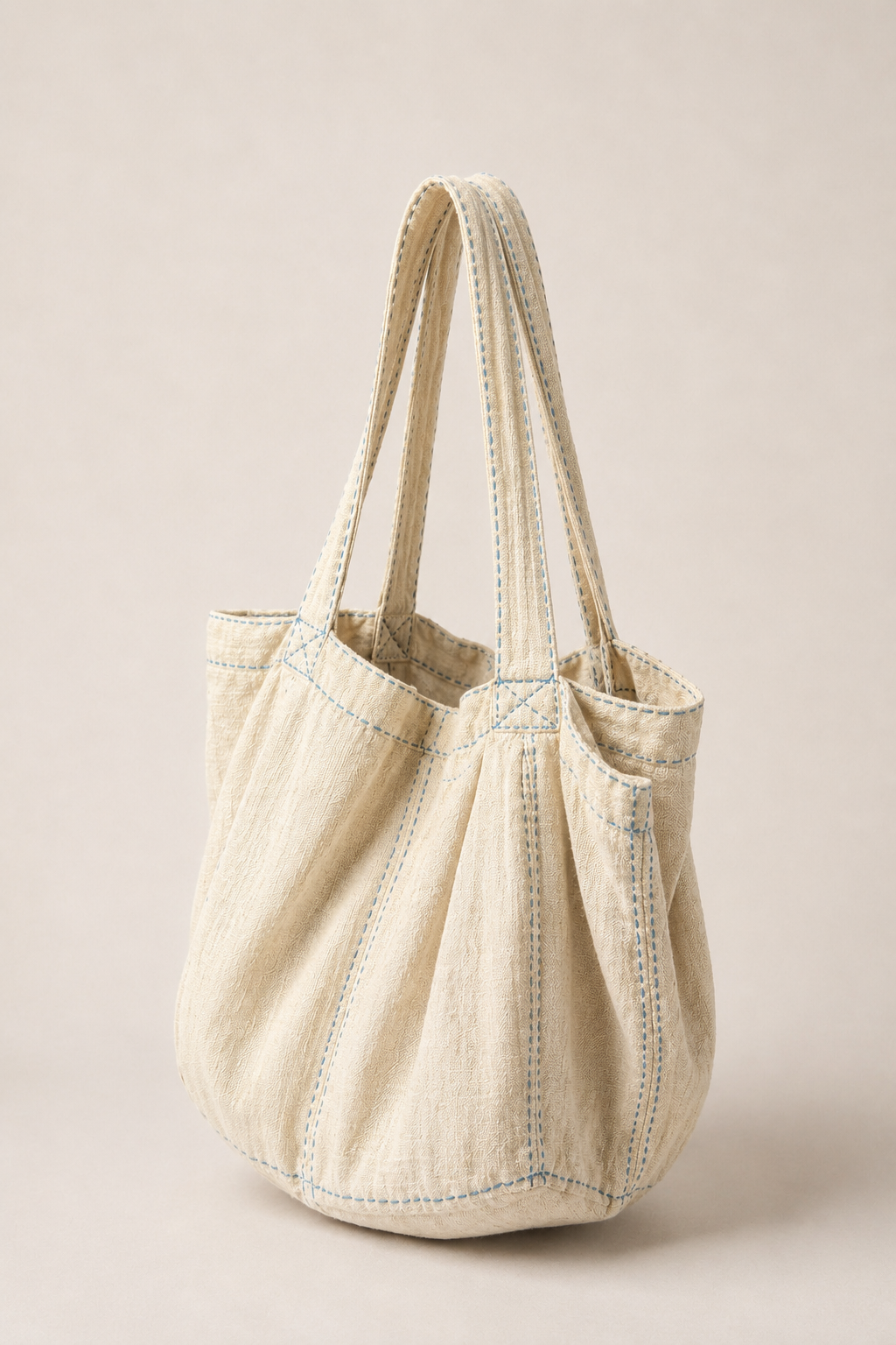 Mini Hand Loom Hemp Sack Bag Natural / Indigo Top Stitch