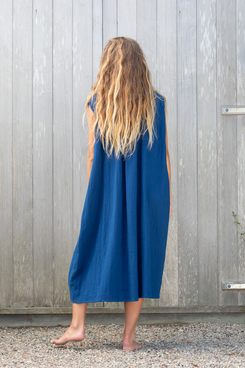 Summer Henley Dress in Cotton Double Gauze