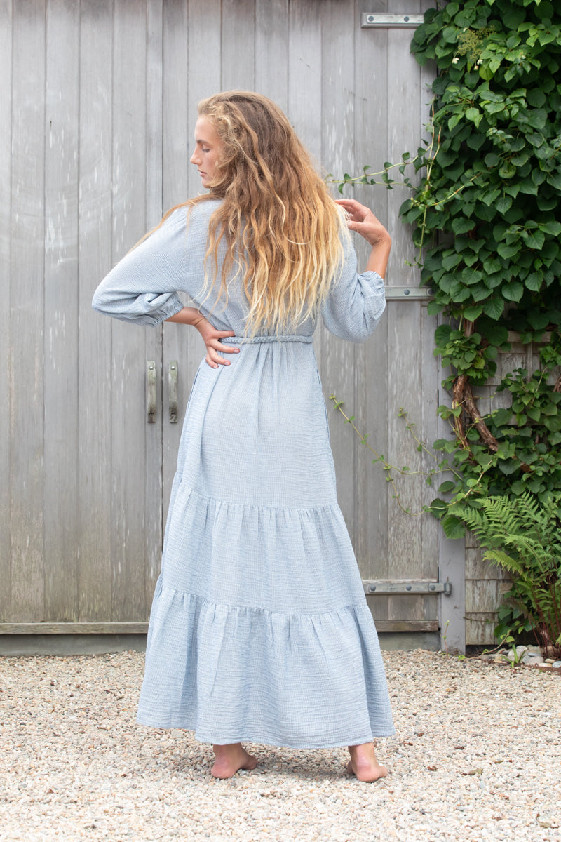 Elinor Dress in Woven Pinstripe