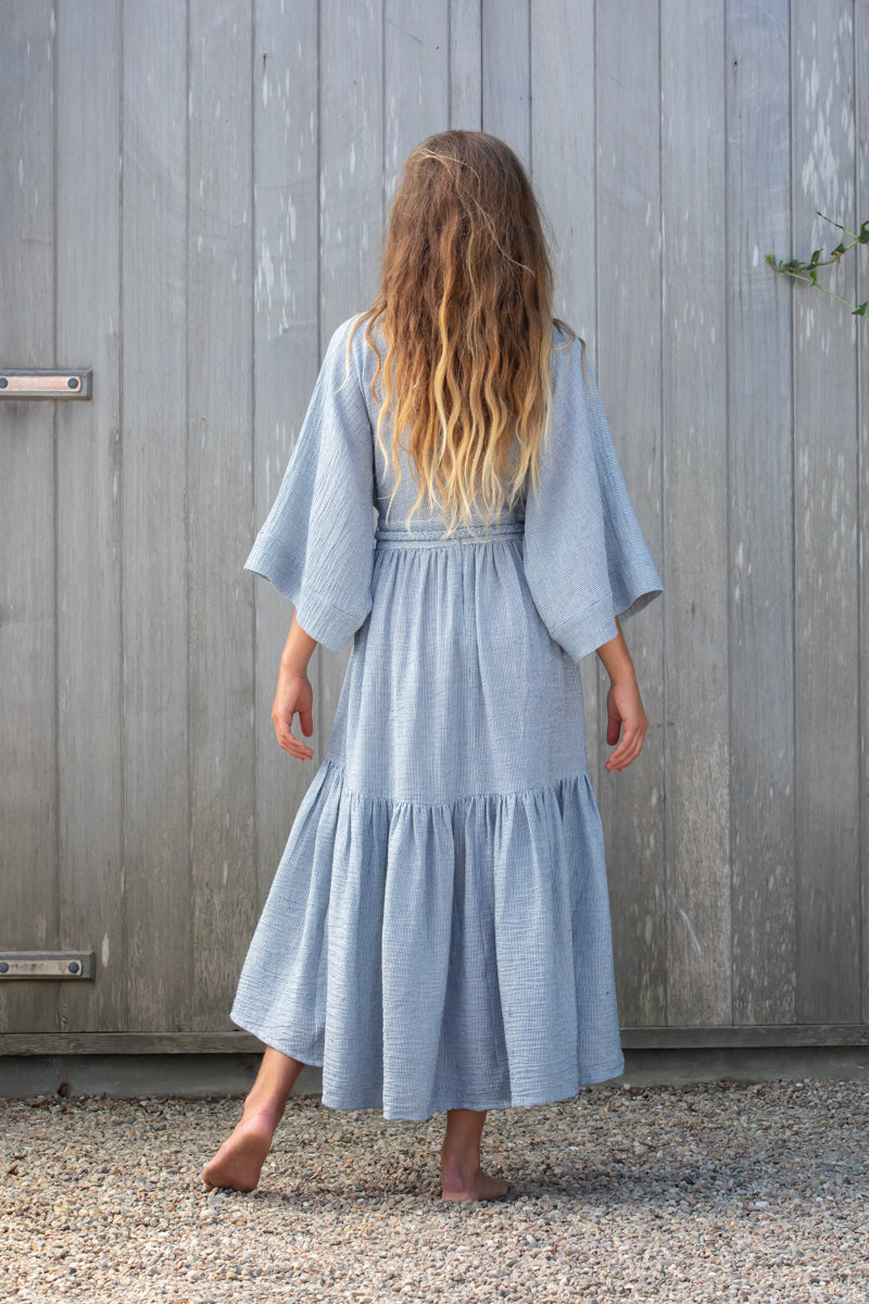 Kimono Dress in Woven Pinstripe