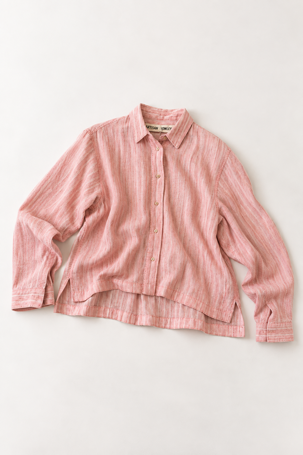 #118 Cropped Classic Button Down Shirt/ KOC 72 Pink/ Natural Stripes