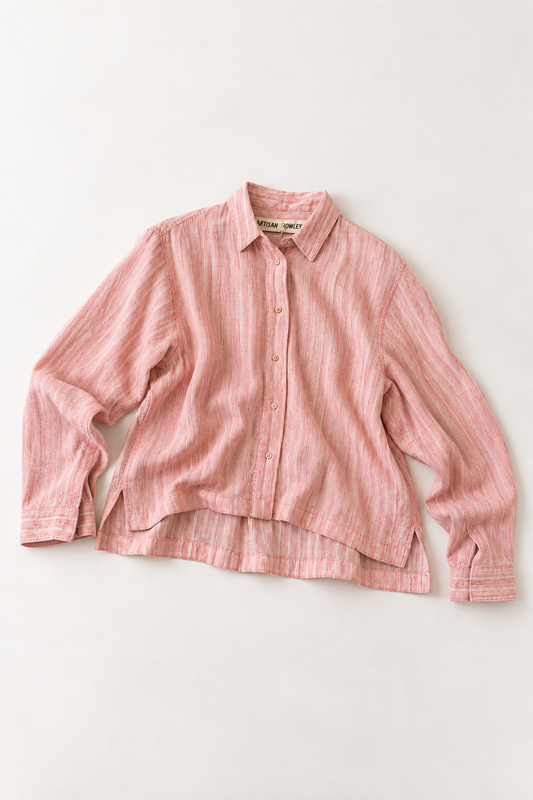 #118 Cropped Classic Button Down Shirt/ KOC 72 Pink/ Natural Stripes