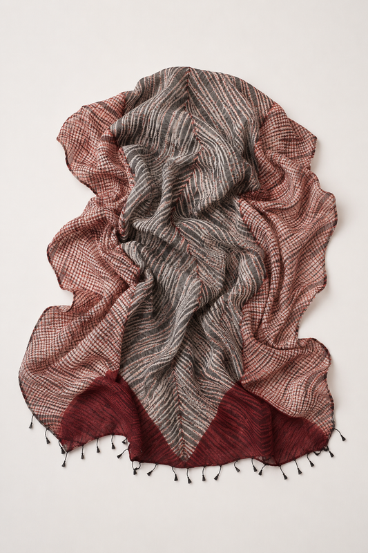 Tussar Silk Shawl Arashi Shibori/ Style 7