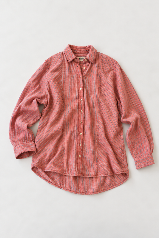 #183 Classic Button Down Split Shirt/ KOC DD Pink/ Natural/ Black