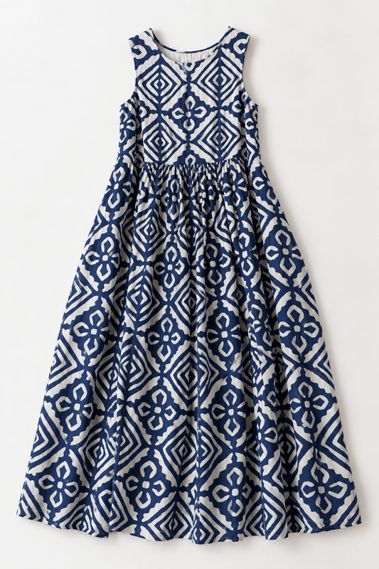 #50 Classic Sheath Dress Tagai Appliqué Navy / White