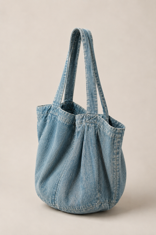Mini Hand Loom Hemp Sack Bag Indigo / Natural Top Stitch