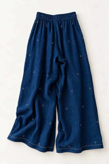 #94 Pleat Wide Leg Pants/ Tangalia Flower/ Indigo