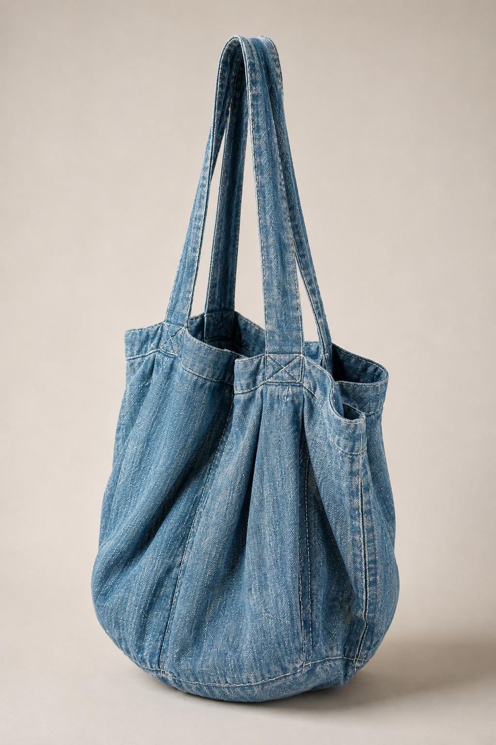 Hand Loom Hemp Sack Bag Indigo / Natural Top Stitch