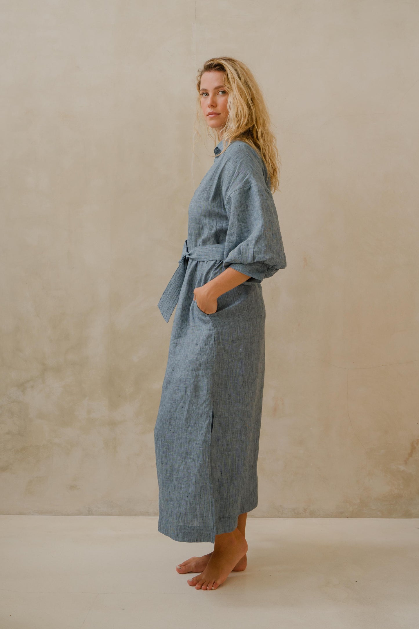 #80 Maxi Split Neck Button Down Dress