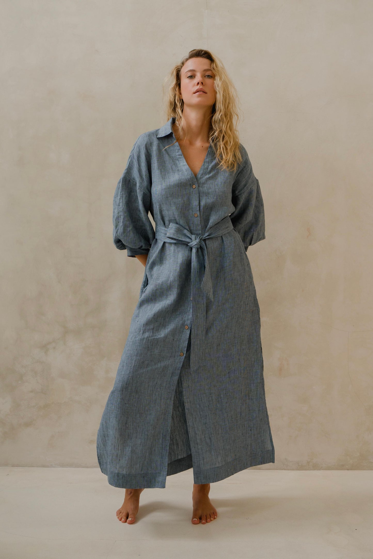 #80 Maxi Split Neck Button Down Dress