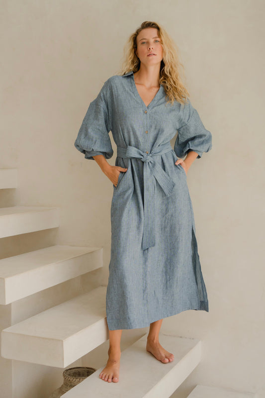 #80 Maxi Split Neck Button Down Dress