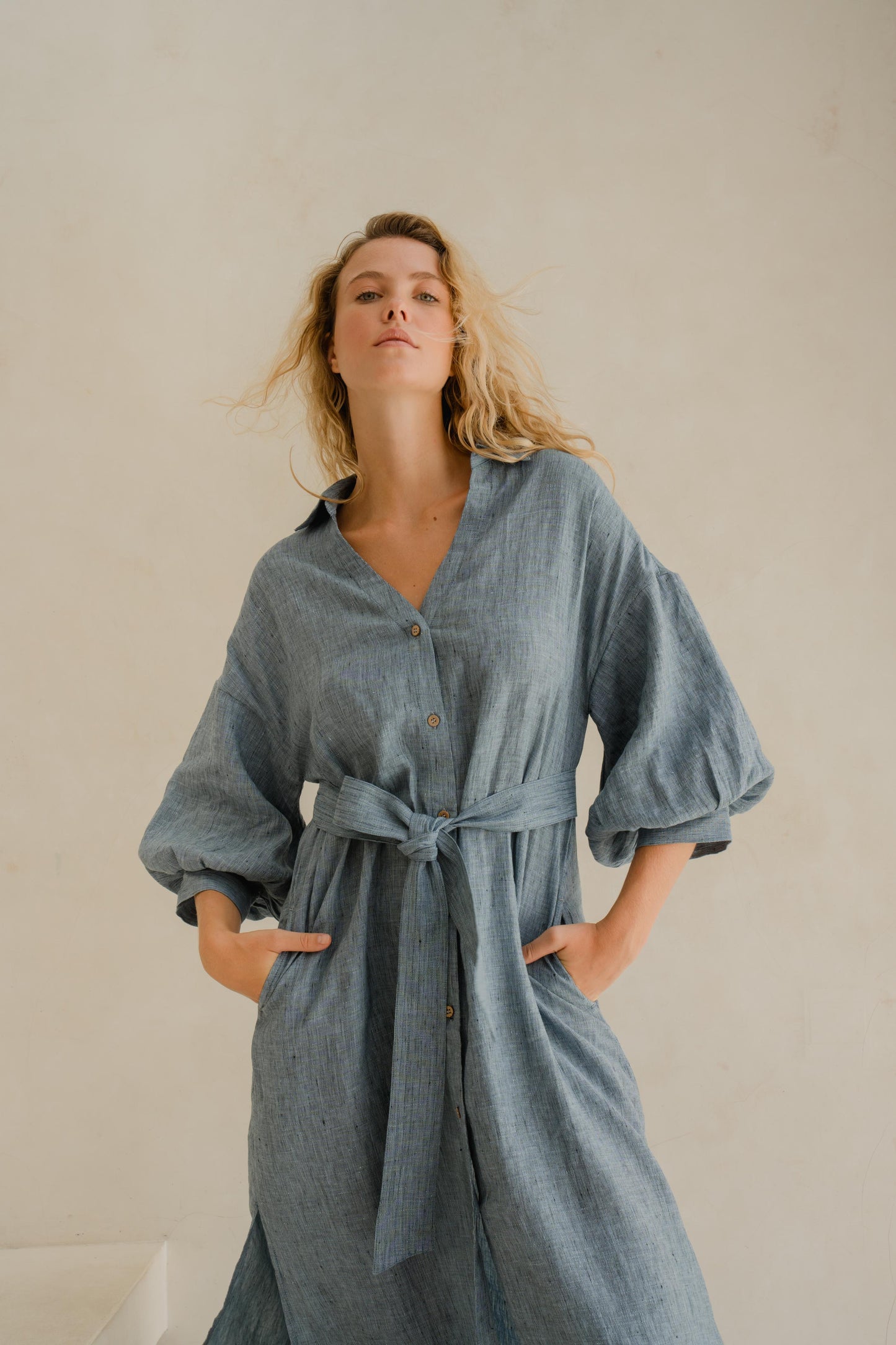 #80 Maxi Split Neck Button Down Dress