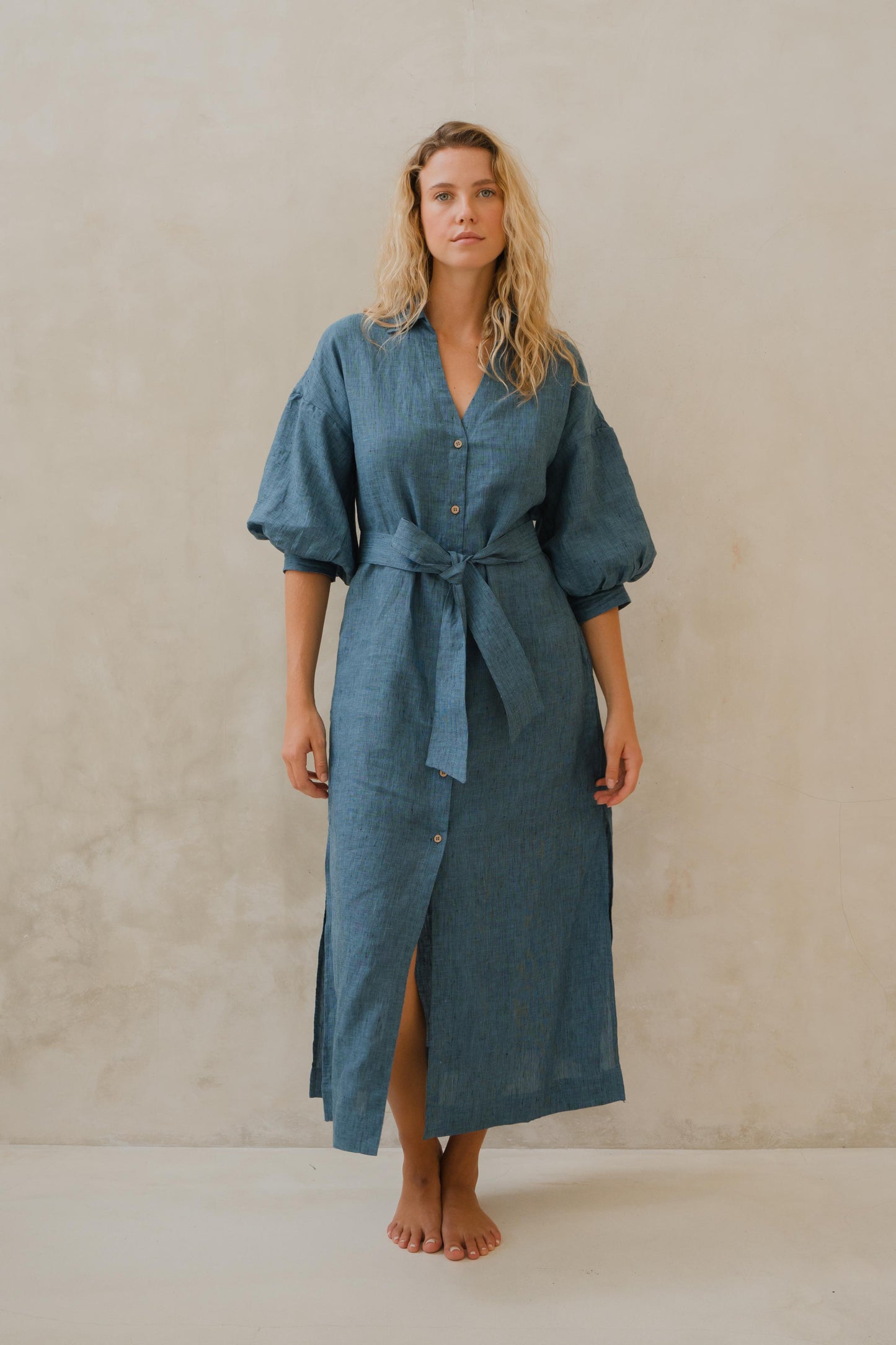 #80 Maxi Split Neck Button Down Dress