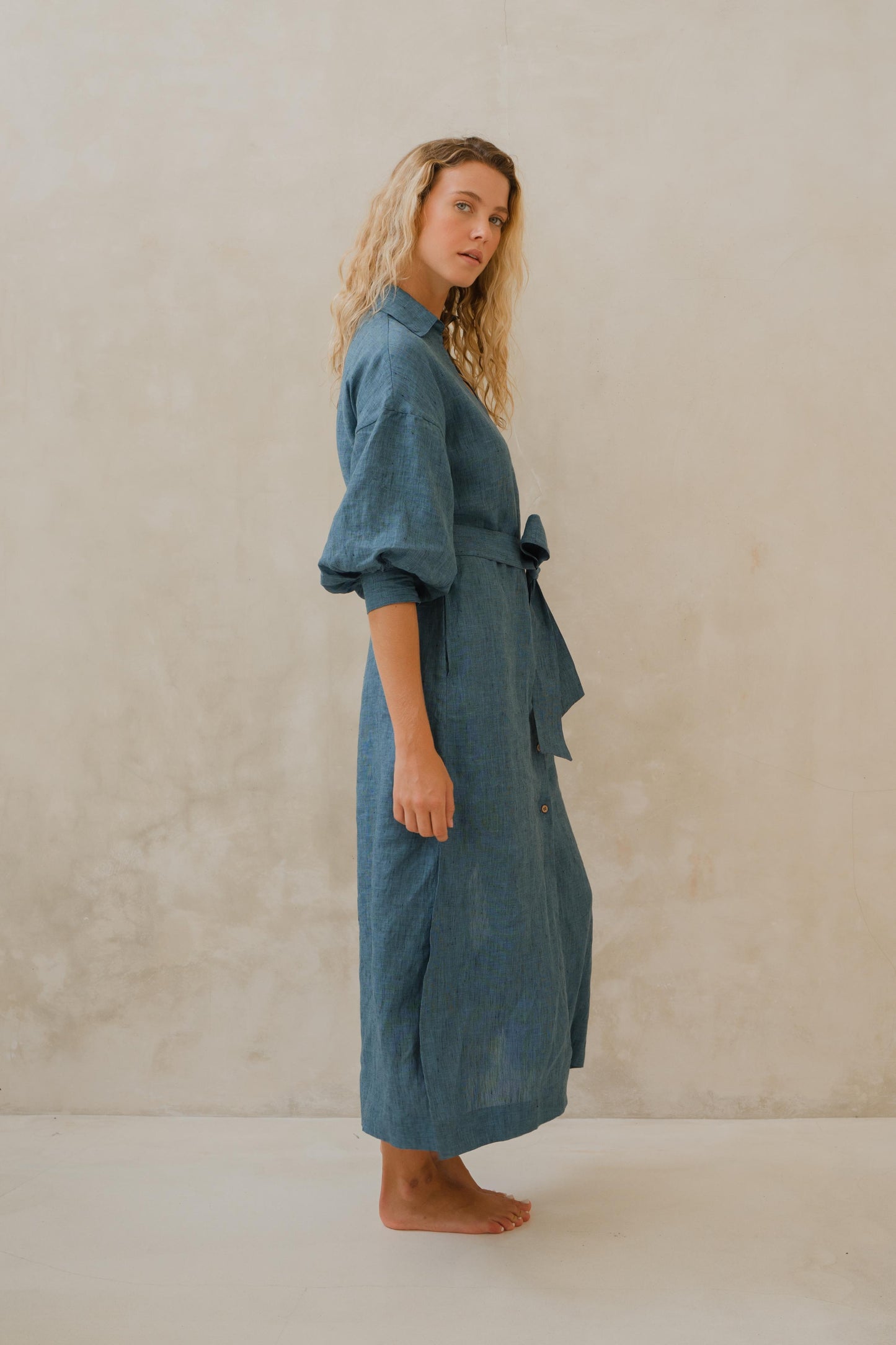 #80 Maxi Split Neck Button Down Dress