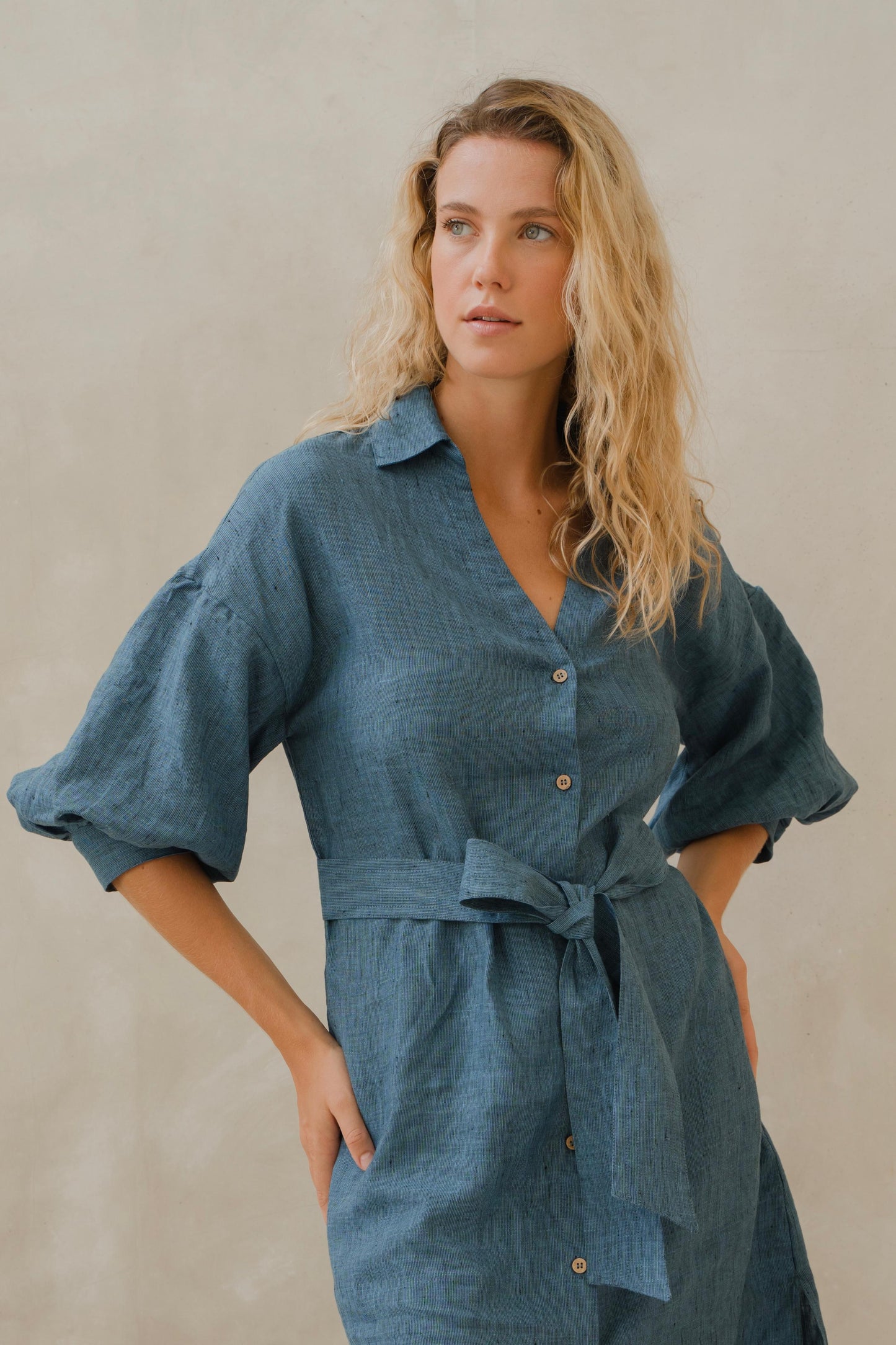 #80 Maxi Split Neck Button Down Dress