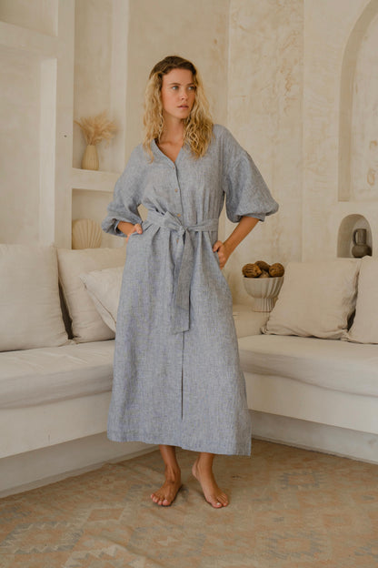 #80 Maxi Split Neck Button Down Dress