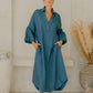 #55 Maxi H/L Kaftan Thick Placket Puff Slvs