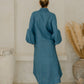 #55 Maxi H/L Kaftan Thick Placket Puff Slvs