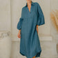 #55 Maxi H/L Kaftan Thick Placket Puff Slvs