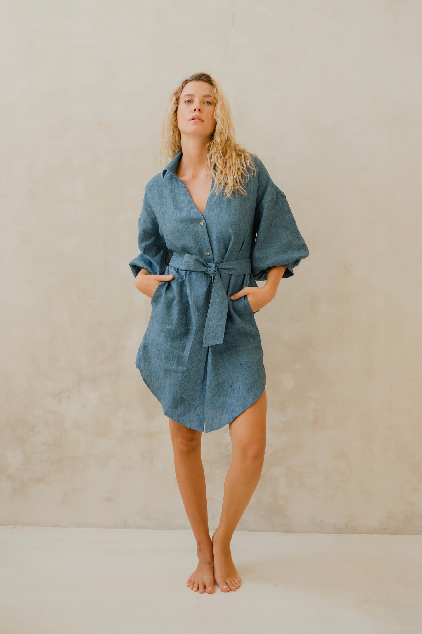 #53 Mini Split Neck Button Down Dress