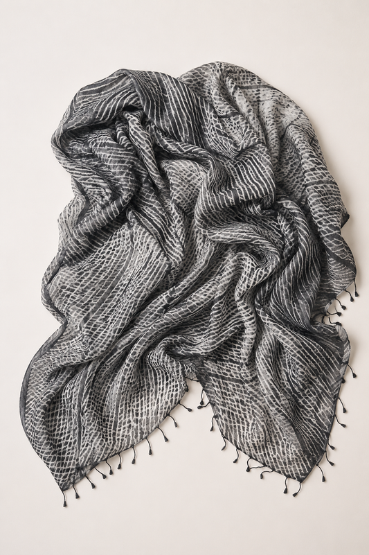 Tussar Silk Shawl Arashi Shibori/ Style 5