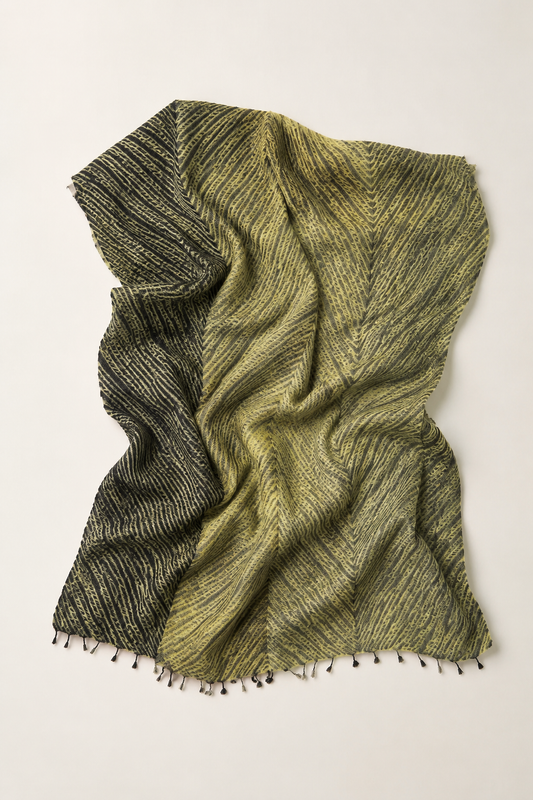Tussar Silk Shawl Arashi Shibori/ Style 6