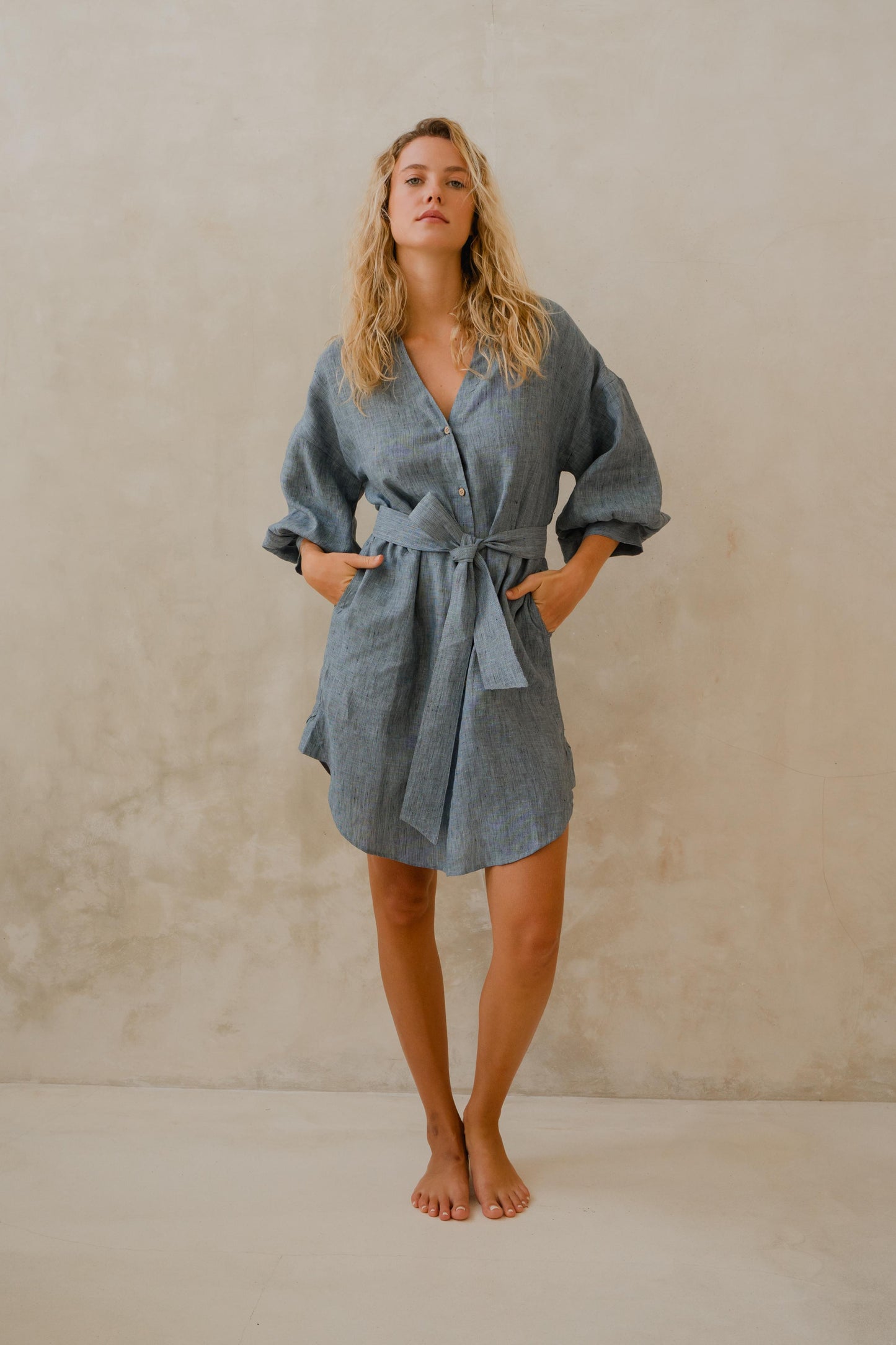 #53 Mini Split Neck Button Down Dress