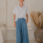 #94 Pleat Wide Leg Pants Kala 118A Ocean Blue/ Indigo Stripe