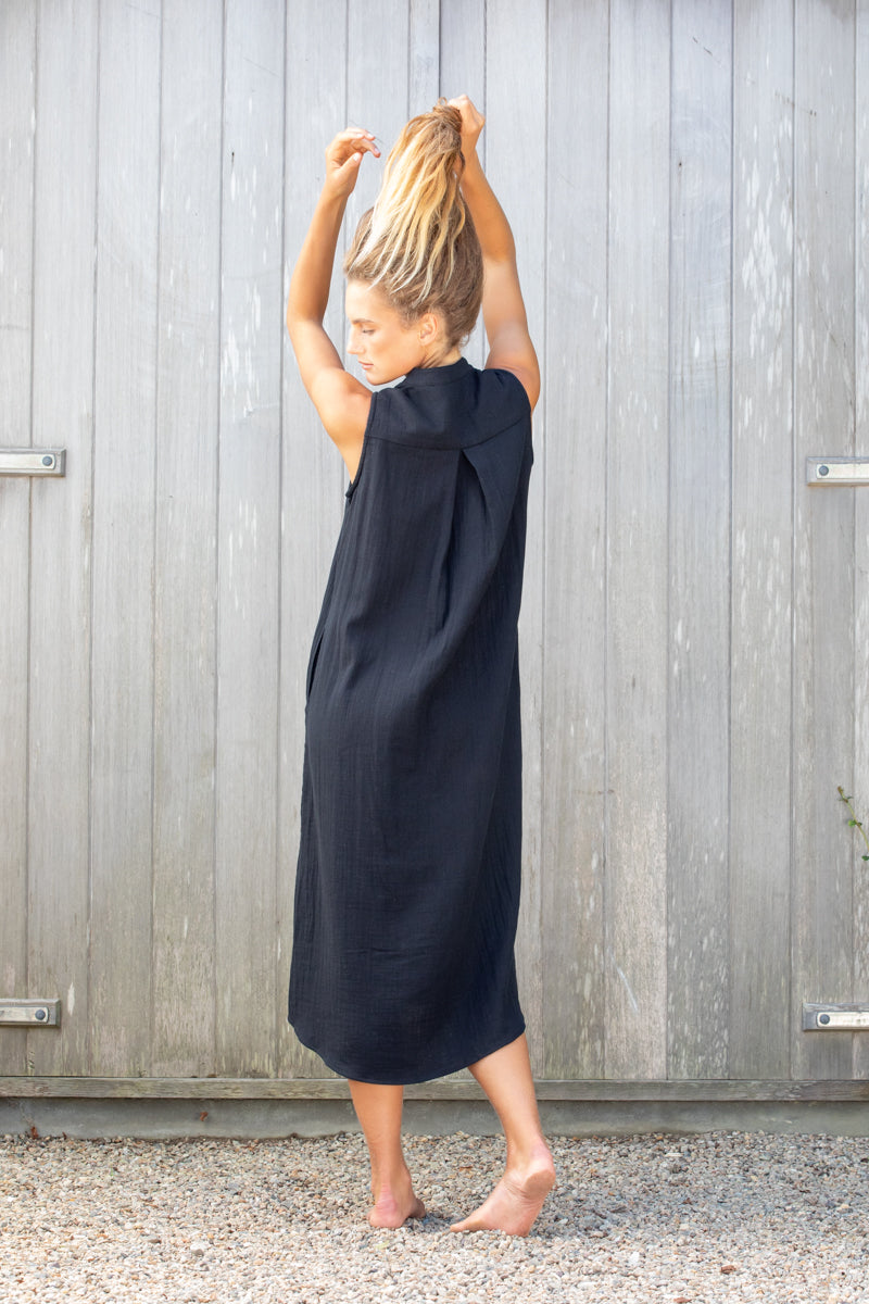 black double gauze cotton dress