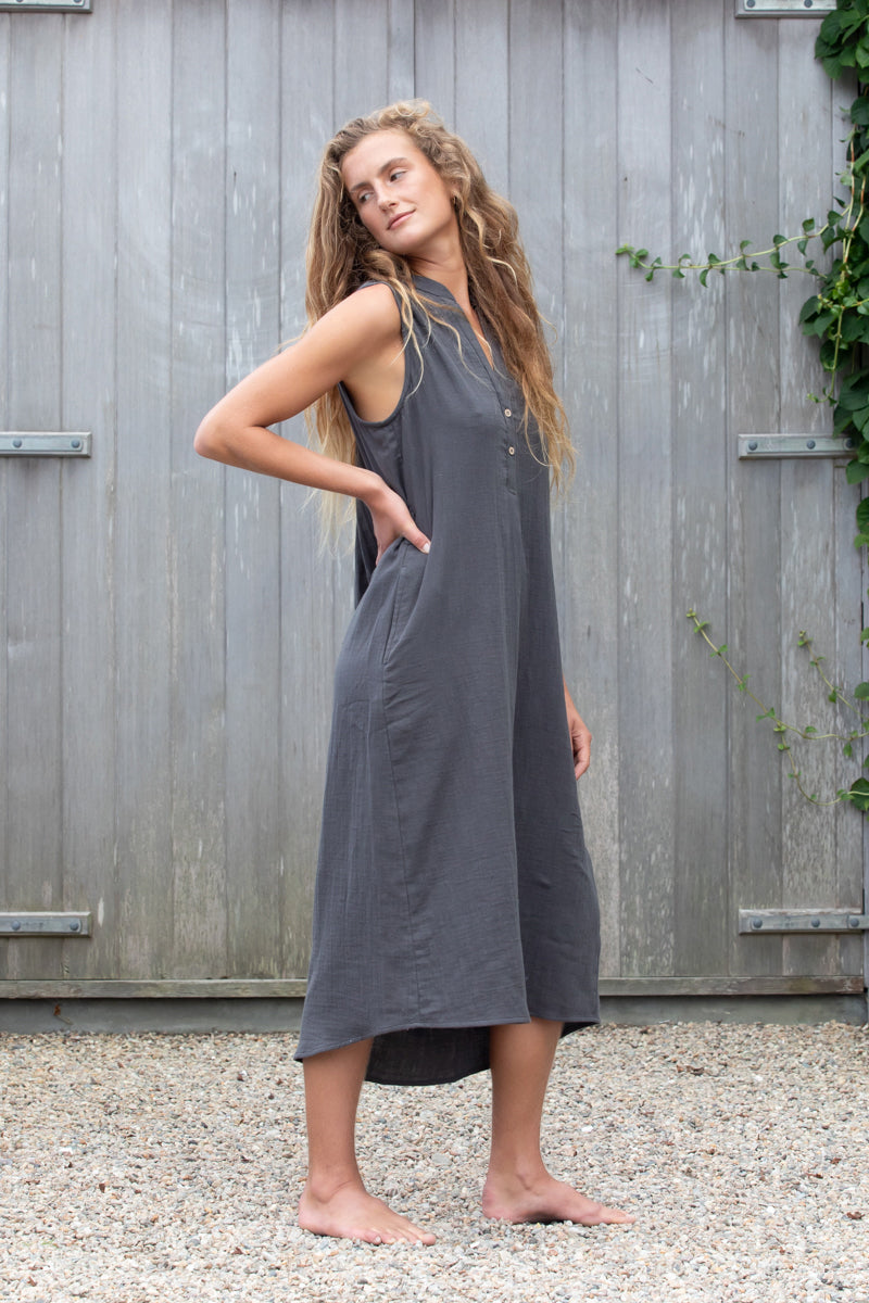 charcoal ellen dress cotton double gauze