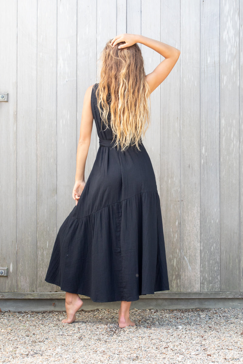 black cotton double gauze dress