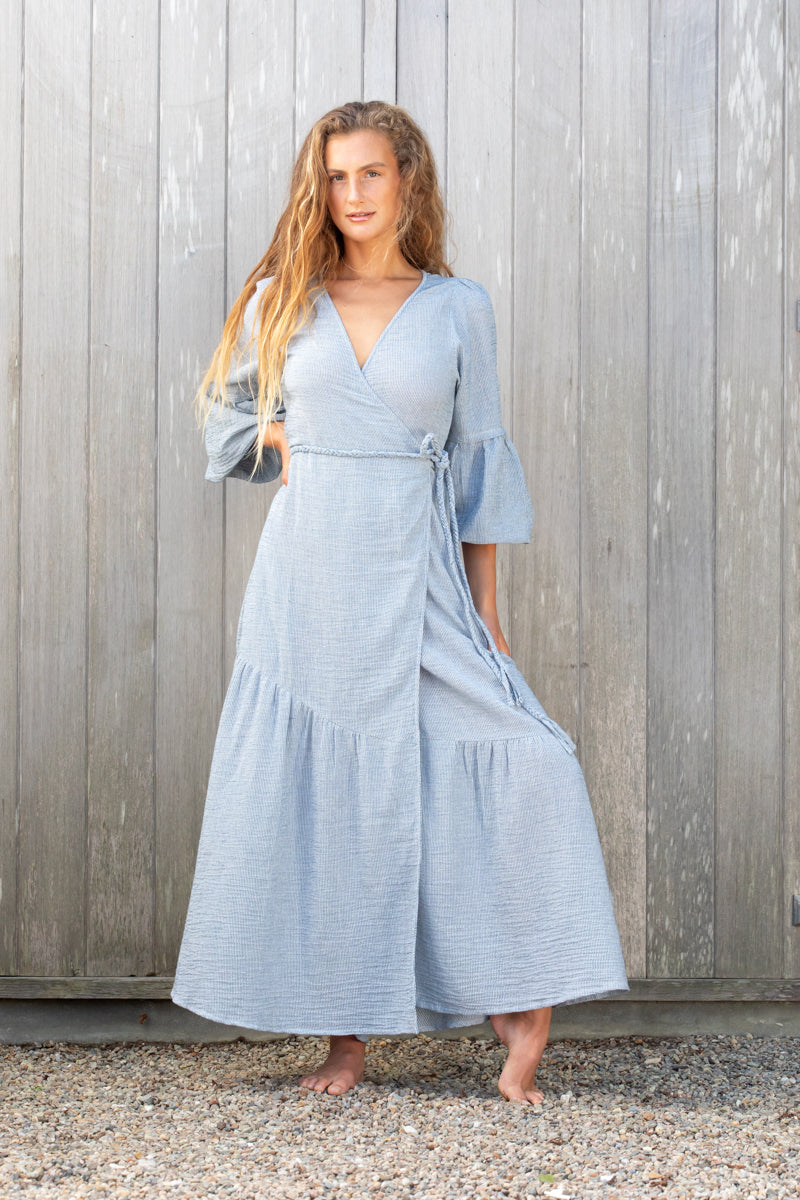 New Melanie Dress in Woven Pinstripe