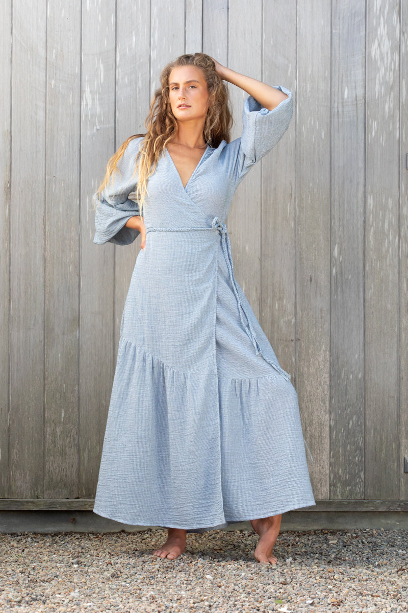 New Melanie Dress in Woven Pinstripe