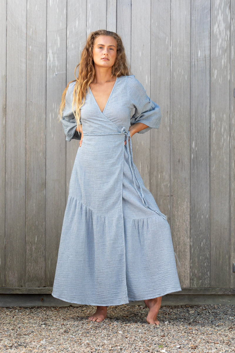 New Melanie Dress in Woven Pinstripe