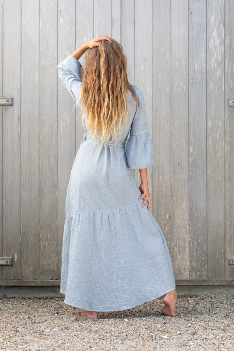 New Melanie Dress in Woven Pinstripe