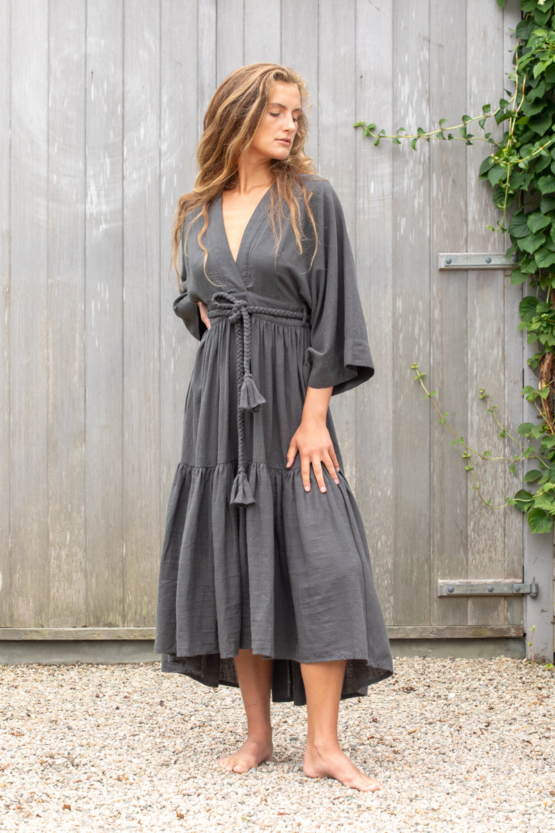 charcoal kimono dress in cotton