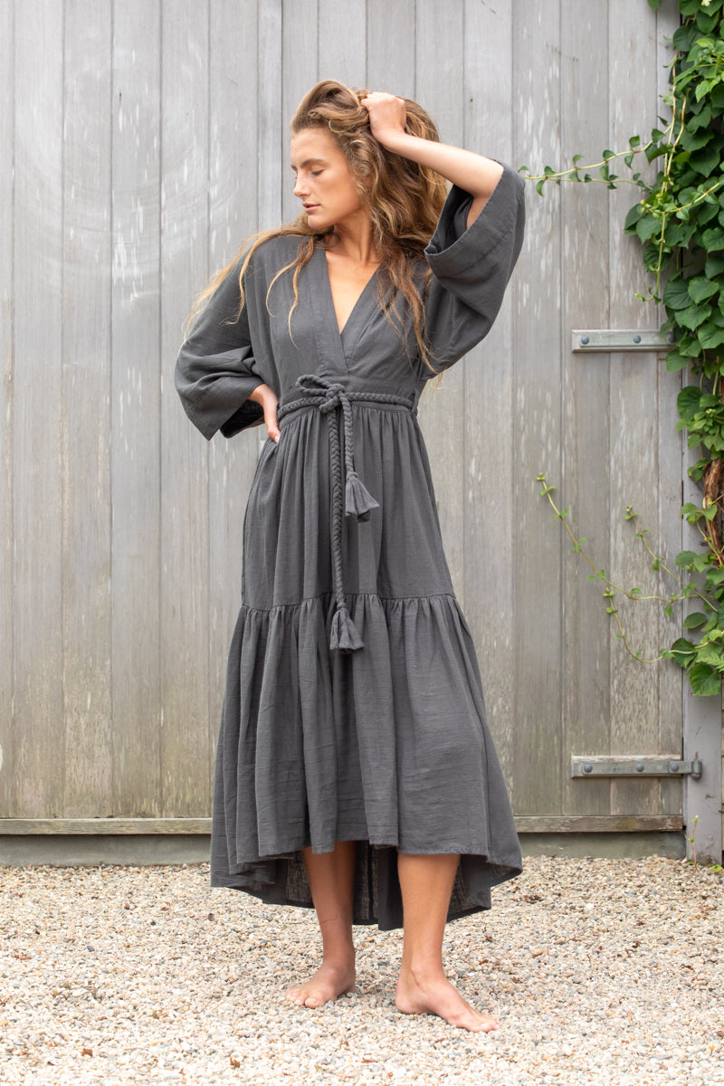 charcoal kimono dress in cotton