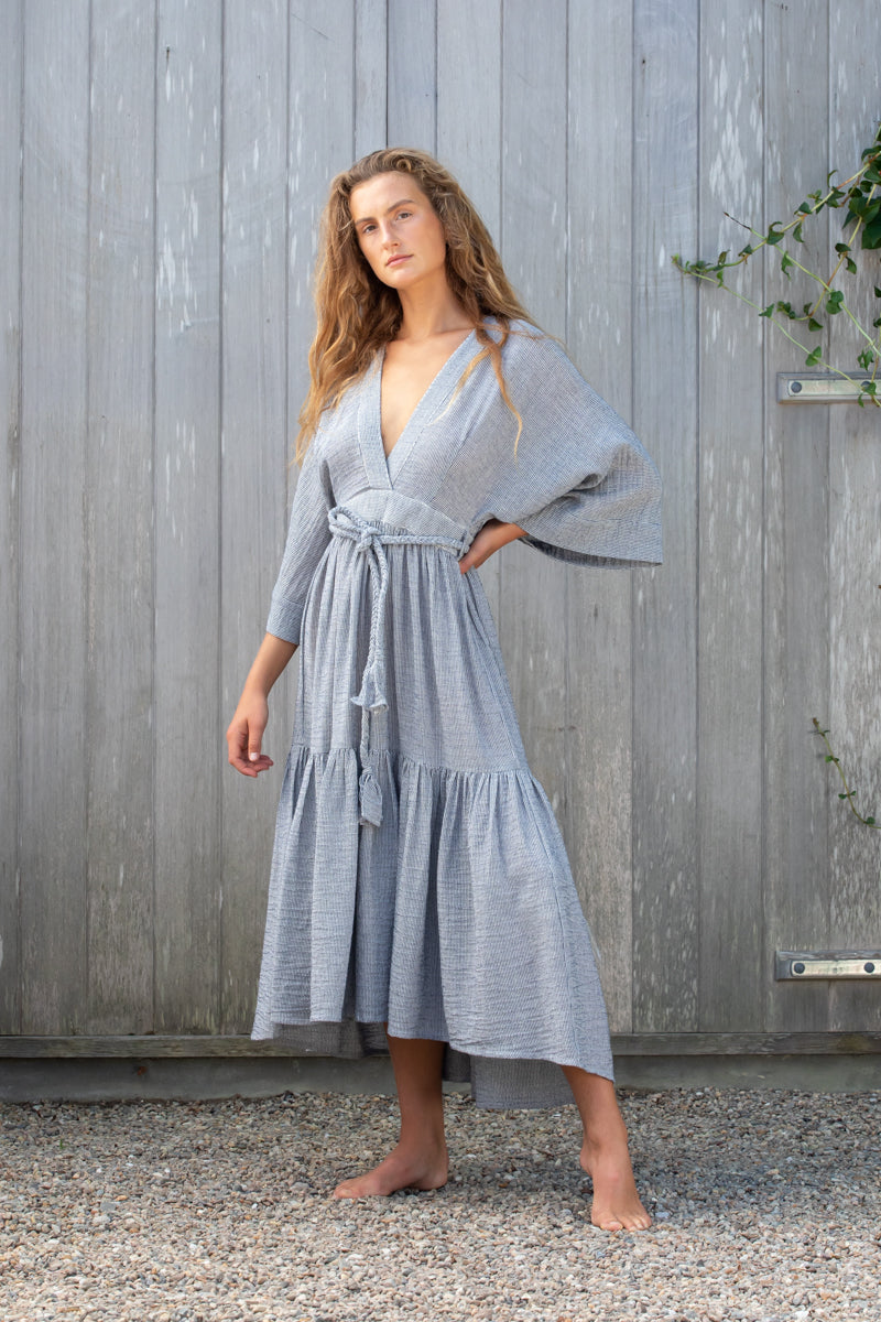 pinstripe kimono gown