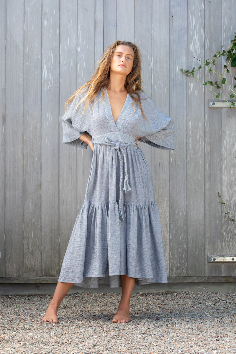 dark navy pinstripe kimono dress