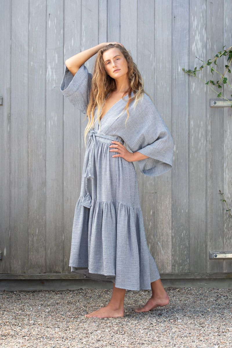 dark navy woven kimono dress