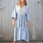 indigo woven pinstripe dress