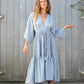 indigo pinstripe kimono gown