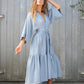 Kimono Dress in Woven Pinstripe