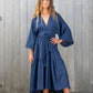 cotton linen navy kimono dress