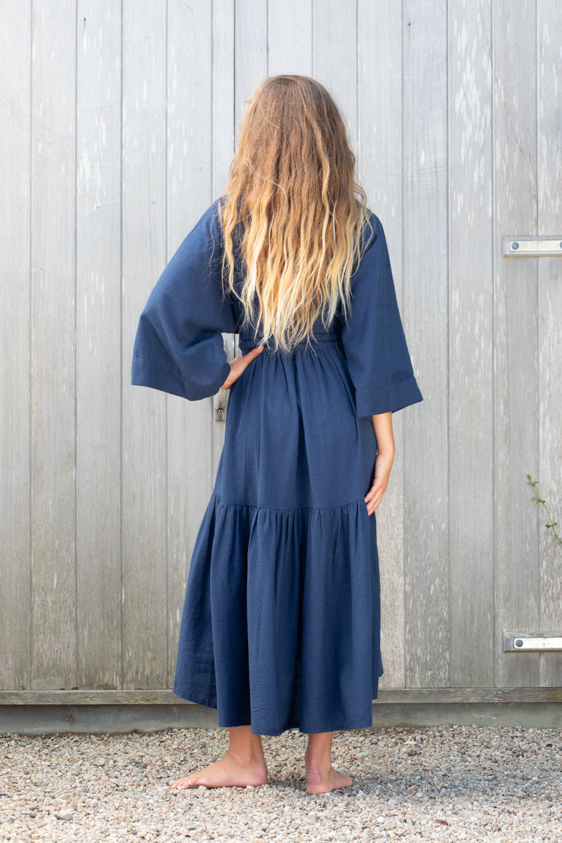 navy kimono dress in linen
