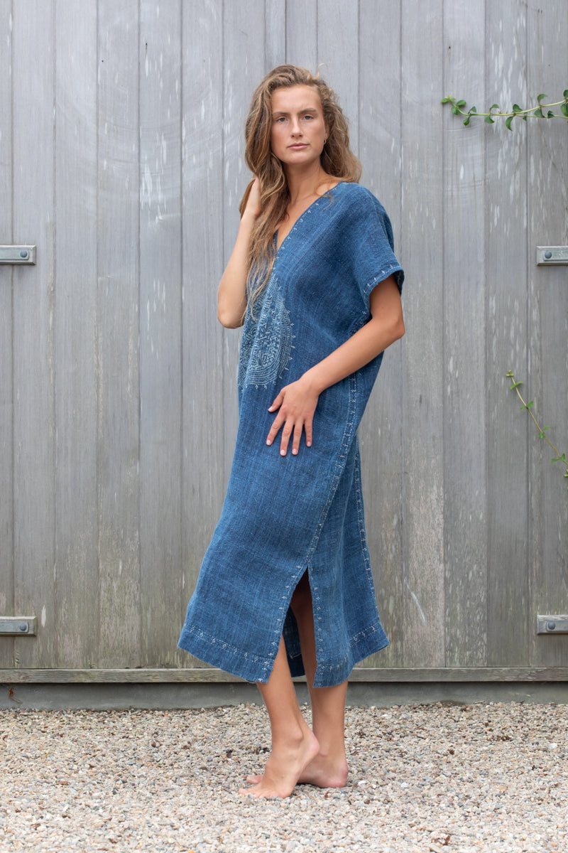 Indigo woven hemp dress