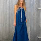 Halter Tiered Dress in Textured Stripes