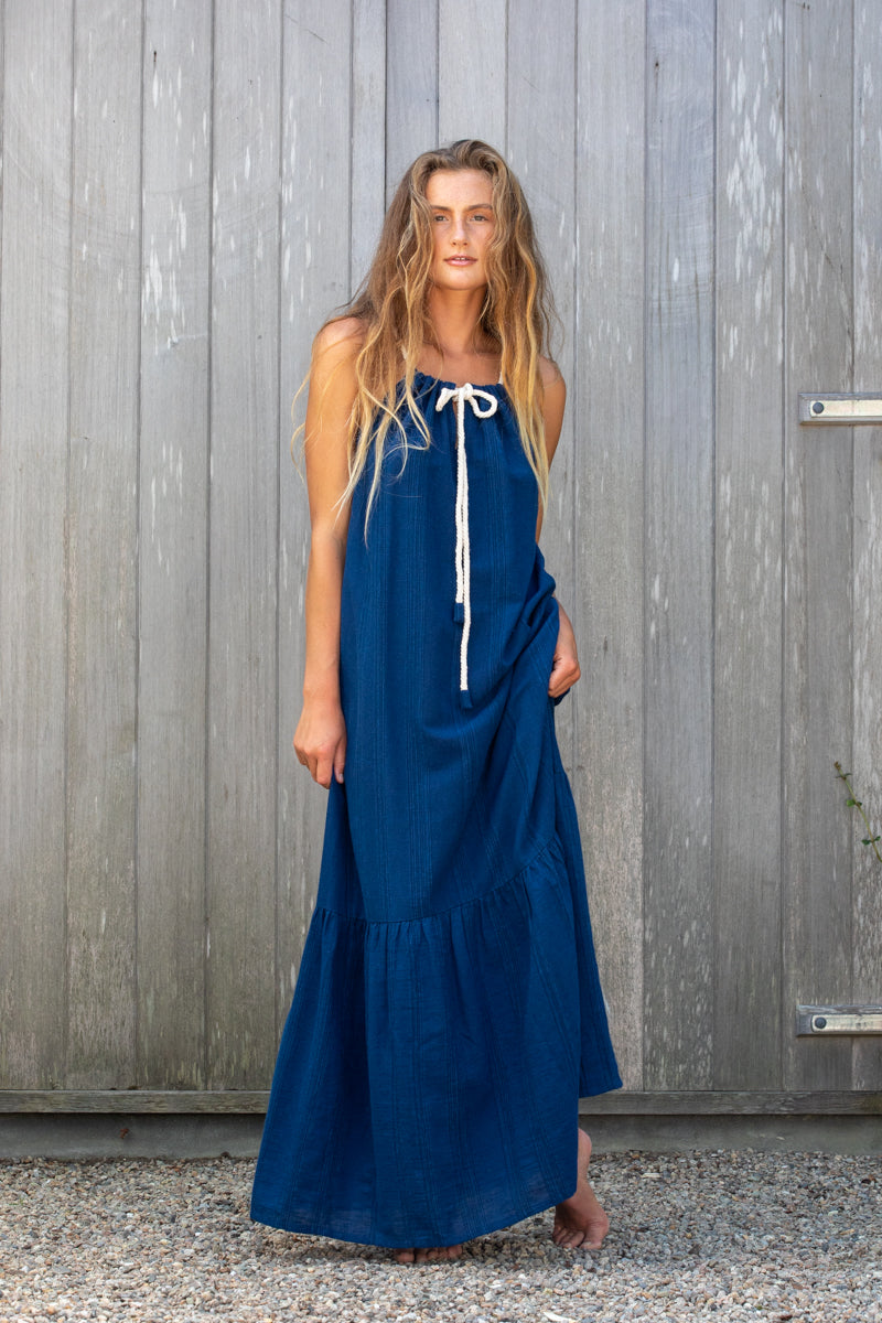 Halter Tiered Dress in Textured Stripes