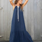 Halter Tiered Dress in Textured Stripes